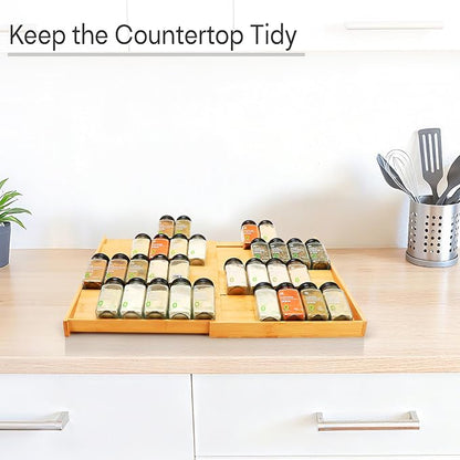 Bamboo Spice Drawer Organizer, Expandable 4 Tier Spice Rack - Image 5
