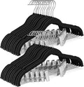 HOUSE DAY Velvet Skirt Hangers 72 Pack, Black Velvet Hanger with Adjustable Clips, Space Saving Slim Pant Hangers, Heavy Duty Non Slip Clip Hanger for Pants, Skirts, Shorts