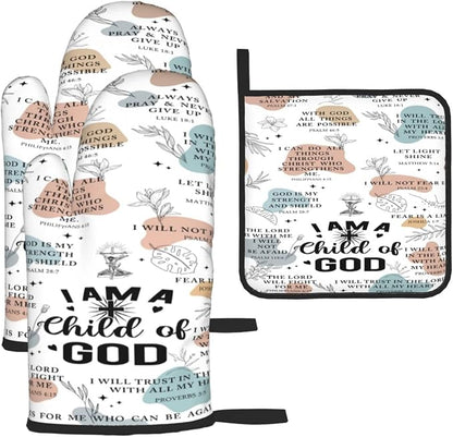 Christian Oven Mitts and Pot Holders Sets of 3, Heat Resistant Godmother by Unknown
