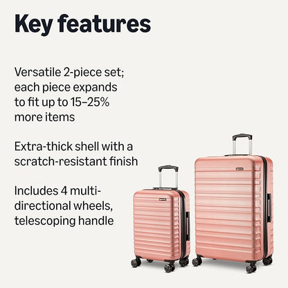 Amazon Basics 2-Piece Set (21", 30"), Hardshell Suitcases With Wheels, Expandable For Up to 25% More Space, With Scratch-Resistant Surface, Four Multi-directional Wheels, Rose Gold