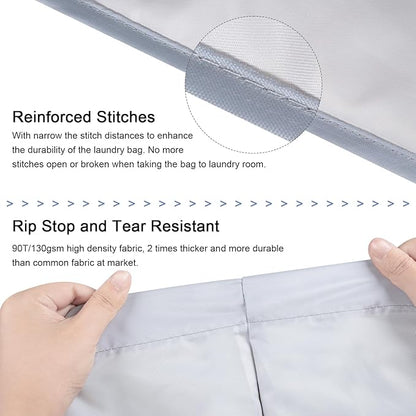 Polecasa Small Heavy Duty Laundry Bag with drawstring closure and Reinforced Handles, Easy to Carry Dirty Clothes Drawstring Bag for Travel, Camp 21”x24”, Silver