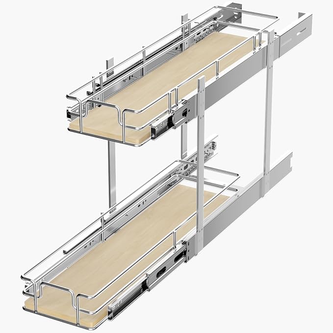 ROOMTEC 2 Tier Individual Pull Out Cabinet Organizer 5½"W x 21½"D, Slide Out by ROOMTEC