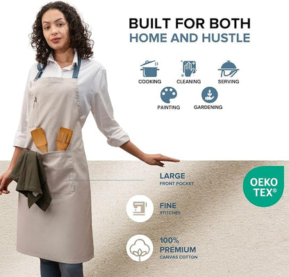 Cotton Canvas Apron for Women & Men – Adjustable Neck Strap & Waist Ties - Image 3