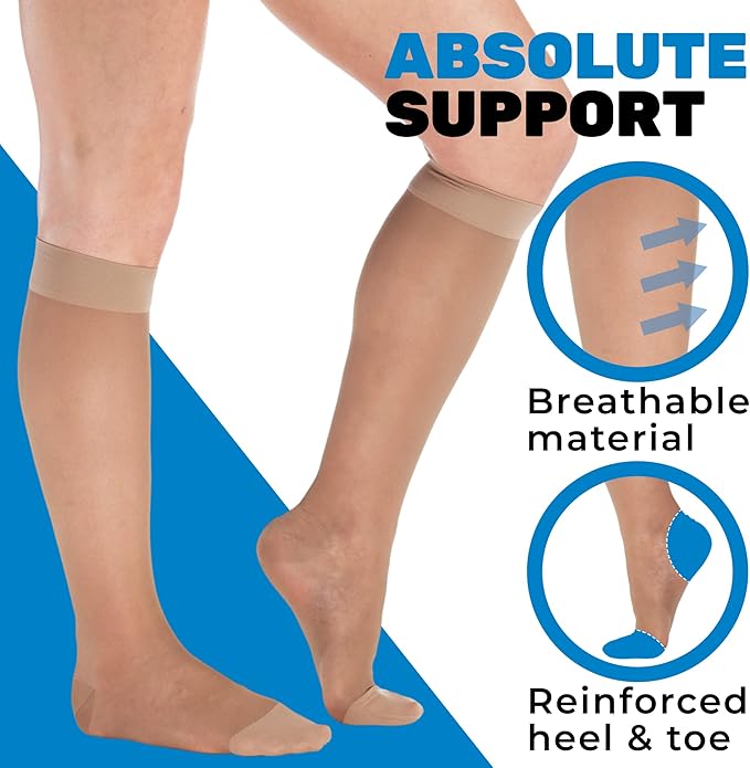 (3 Pairs - Closed Toe) Made in USA - Sheer Compression Stockings for Women 15-20mmHg - Womens Compression Socks for Circulation during Travel, Airplane, Sport, Athletic - Taupe, X-Large - A101T4-3