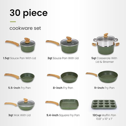 DishDelight Green Pots and Pans Set Non Stick, 30 Piece Induction Kitchen - Image 7