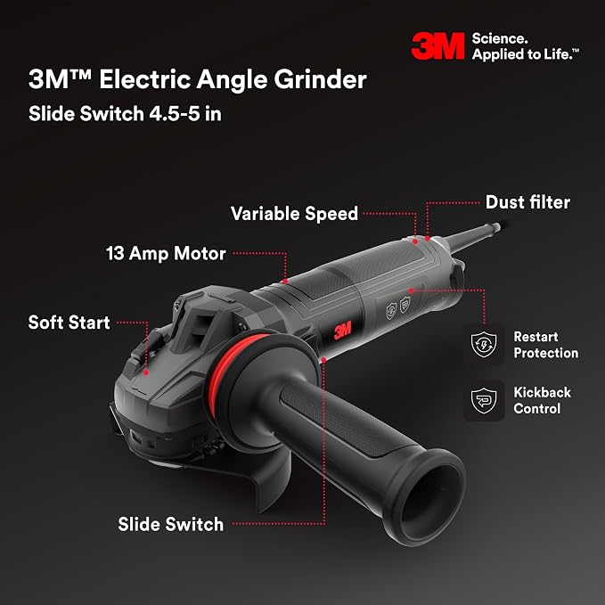 3M Electric Angle Grinder, 4.5-5 in Slide Switch, - Image 4