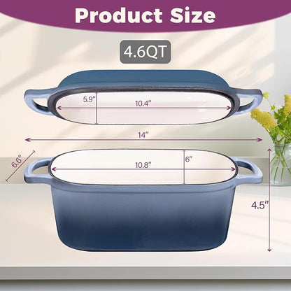 4.6-Quart Oval Dutch Oven for Bread Baking, 2 in 1 Enameled Cast Iron Bread Pan - Image 6