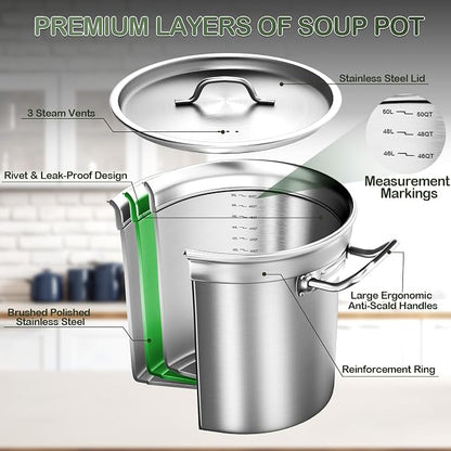 Stainless Steel Stock Pot, 50 QT Large Stock Pot - Image 3
