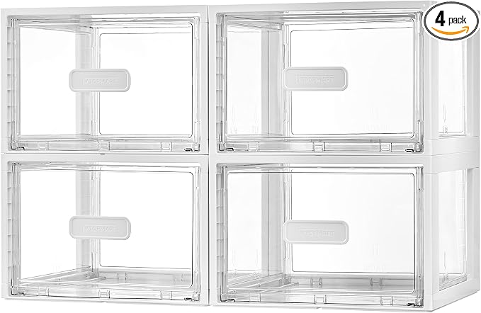 Vtopmart 4 Pack 18QT White Stackable Storage Drawers, Easily Assemble Closet by Vtopmart