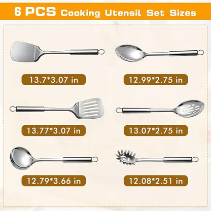 6 Pcs Cooking Utensils Set, Stainless Steel Kitchen Utensils, Heat Resistant - Image 7