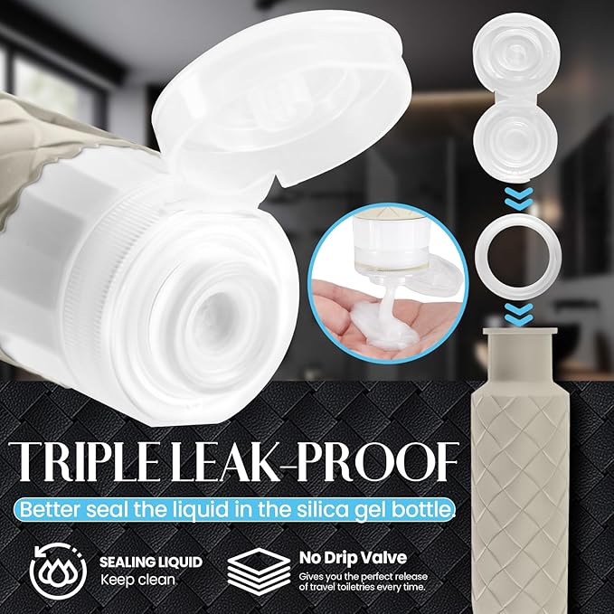 Travel Bottles for Toiletries, TSA Approved Silicone Travel Size Containers for Toiletries, BPA Free Leak Proof Refillable Essentials Accessories, Shampoo and Conditioner Bottles (Cream)