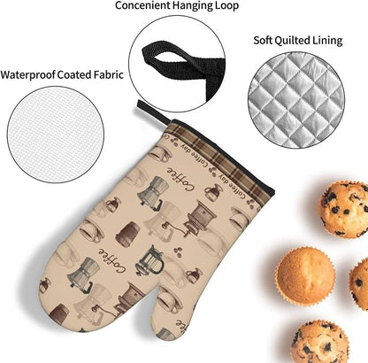 Vintage Coffee Themed Oven Mitts Heat Resistant, Vintage Pot Holder and Oven - Image 5