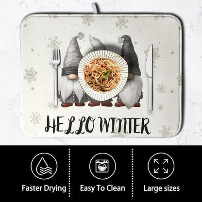 Winter Gnome Dish Drying Mat for Kitchen Counter 18x24 Christmas Snowflakes - Image 4