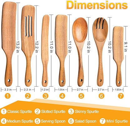 Spurtles Kitchen Tools Wooden, Natural Premium Spatula Set, Heat Resistant - Image 2