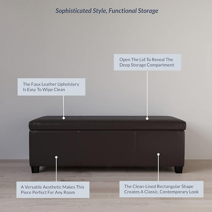 BELLEZE Storage Faux Leather Ottoman, 47 Inch Bench Bedroom Bench - Image 4