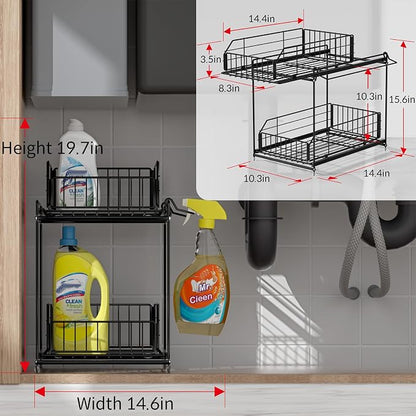 SUEH DESIGN Under Sink Organizer, 2 Tier Bathroom Cabinet Organizer Metal - Image 2