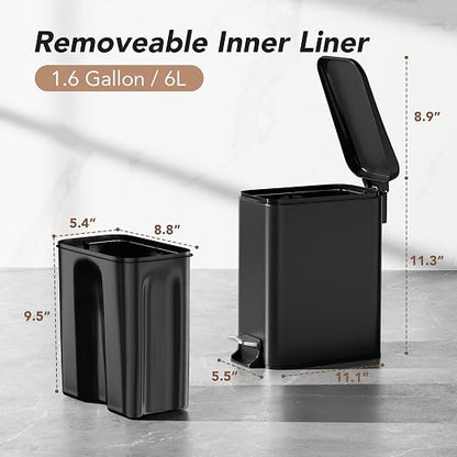 Small Trash Can with Lid Soft-Close, 6 L/1.6 Gal Bathroom Garbage Can with - Image 2