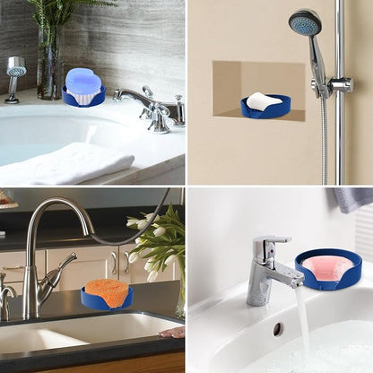 Self Draining Soap Dish, Silicone Suction Cup Soap Holder Tray Savers Container - Image 6