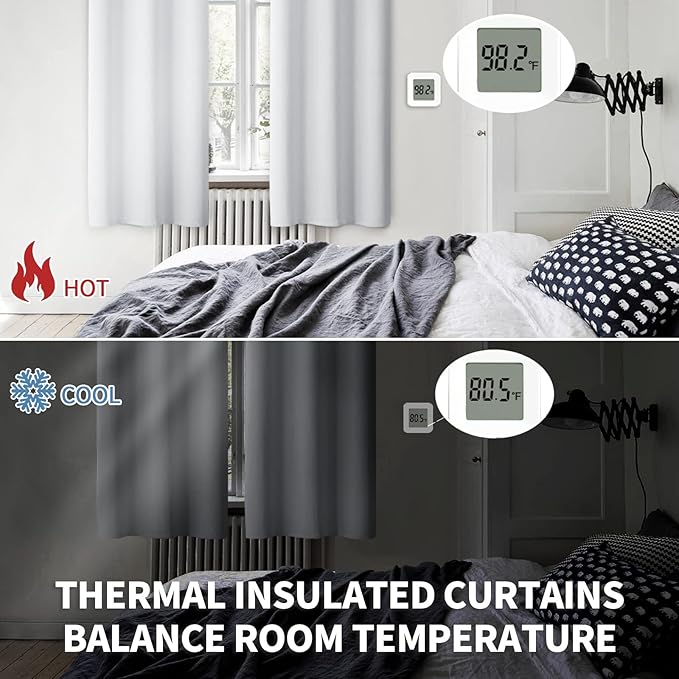 BGment Short Curtains 36 Inches Length for Kitchen Bathroom Window - Rod Pocket 34 Inch Width Thermal Insulated Drapes for Basement Cafe Camper Bedroom, Greyish White, 2 Panels, 34 x 36 Inch