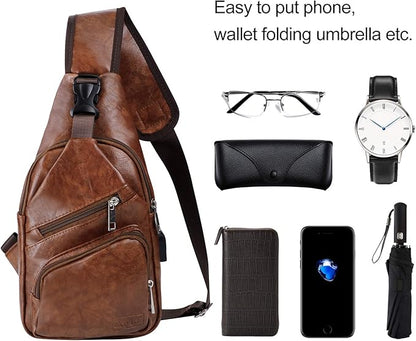 AMJ Crossbody Sling Bag Men Women, Casual Shoulder Backpack, Chest Daypack Satchel for Hiking Travel