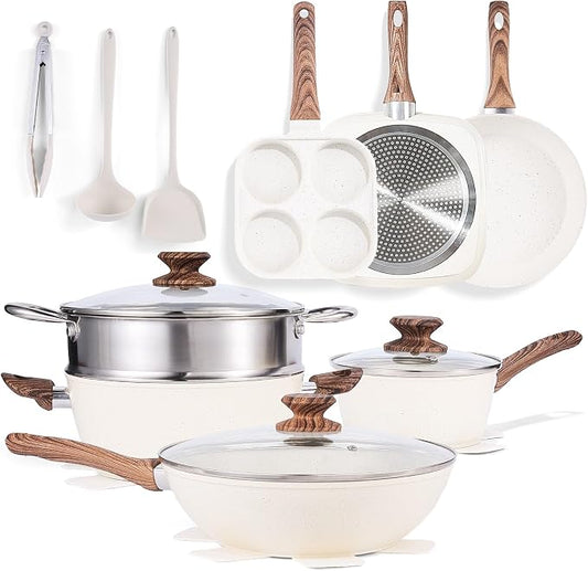 17 Pcs Pots and Pans Set, Nonstick & Non-Toxic Healthy Pots and Pans, by RayBear