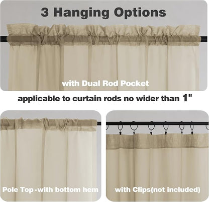 Chyhomenyc Taupe Sheer Curtains 54 Inch Long 2 Panels, Light Filtering Rod - Image 2