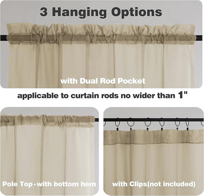 Chyhomenyc Taupe Sheer Curtains 36 inch Length 2 Panels, Light Filtering Voile - Image 3