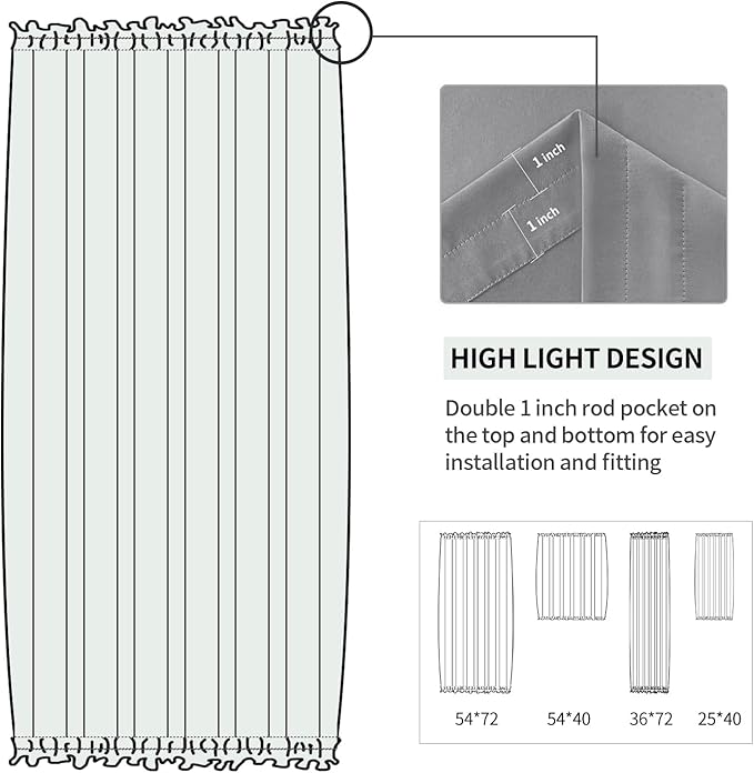 DWCN French Door Curtains – Rod Pocket Thermal Blackout Curtain for Doors with Glass Window, Kitchen and Patio Doors for Privacy, 36 X 72 Inches Long, 1 Curtain Panel with Tieback,Grey