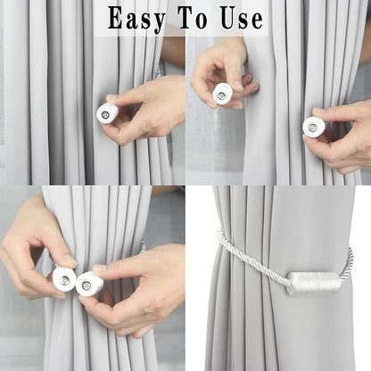 2 Pack White Strong Magnetic Curtain Tiebacks Outdoor Elegant Decorative Tie - Image 4