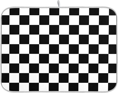 Black White Chessboard Dish Drying Mat by Wamika