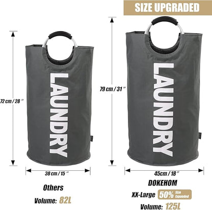 DOKEHOM 125L X-Large Collapsible Washing Laundry Basket Bag (7 Colors) for Bedroom, Fabric (Dark Grey, XL)