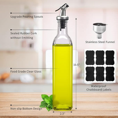BAKHUK 4 Pack 17oz Olive Oil Dispenser Bottles, 500ml Clear Glass Vinegar Cruet - Image 2
