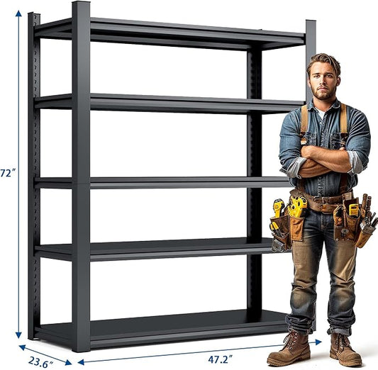72" H Garage Shelving, Metal Storage Shelves, Adjustable 5 Tier Storage Rack - Image 2
