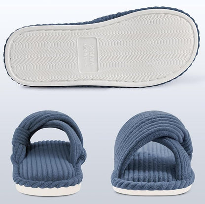 Evshine Summer House Slippers for Women Corduroy Cross Bow Indoor Slippers Open - Image 5