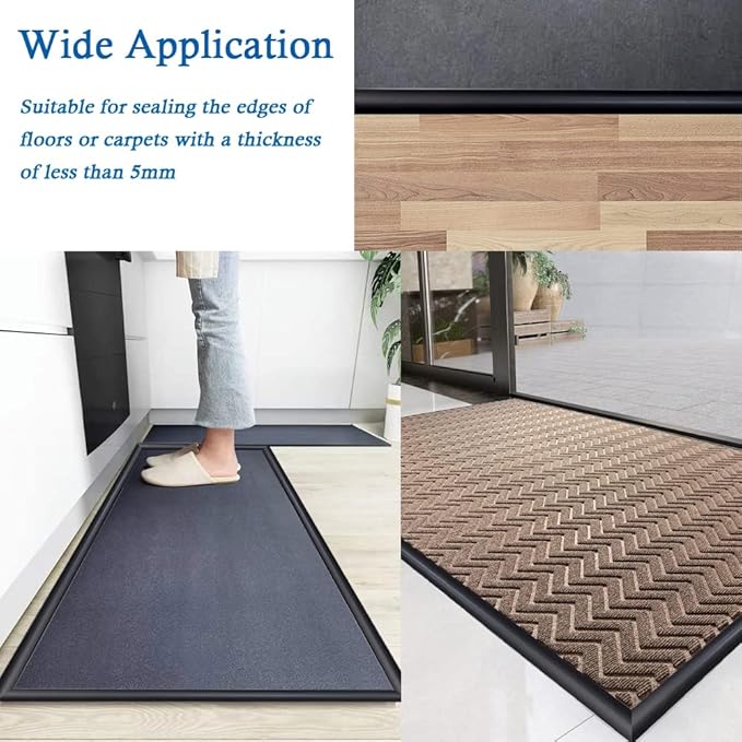 Floor Transition Strip Self Adhesive Carpet & Flooring Transitions Edging Trim Strip PVC Threshold Transitions Suitable for Threshold Height Less Than 3mm (3.3Ft, Black)