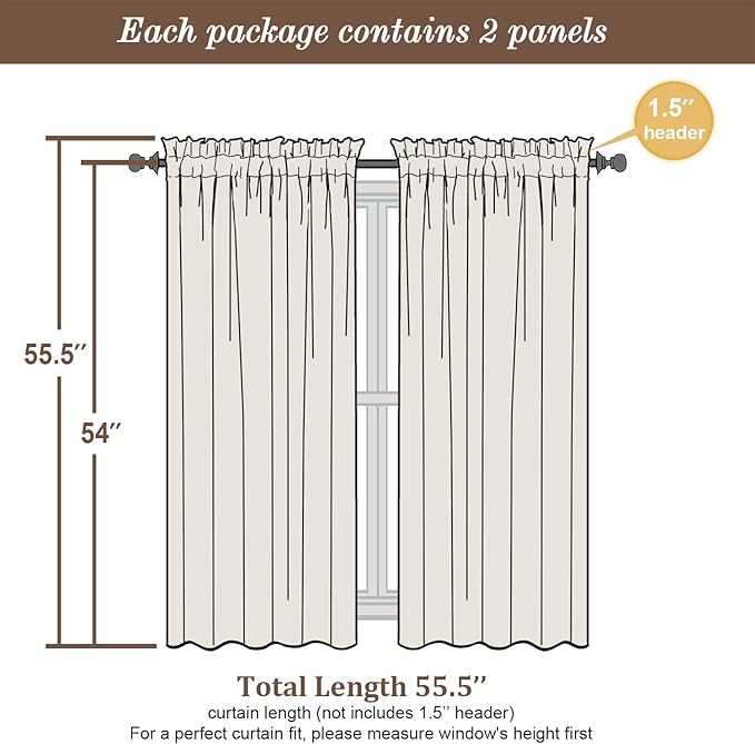 Chyhomenyc Taupe Sheer Curtains 54 Inch Long 2 Panels, Light Filtering Rod - Image 4