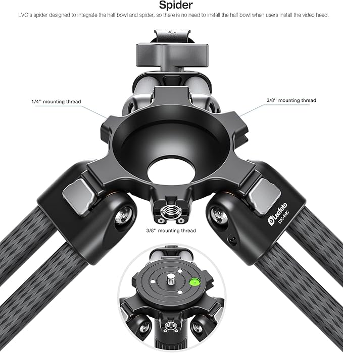 Leofoto LVC-193C Carbon Fiber Twin Leg Video Tripod+BV-15 Fluid Head