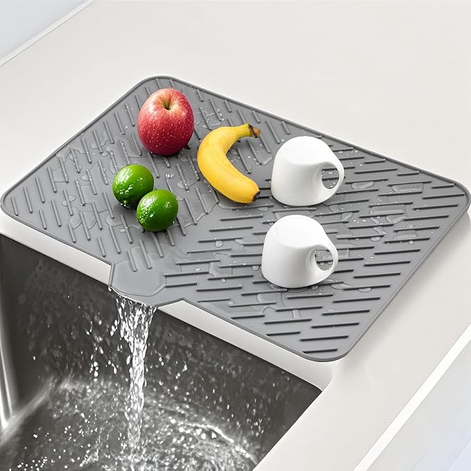 Silicone Dish Drying Mat 23x17, Food-Grade Silicone, Easy Clean Pad by SCYFREID