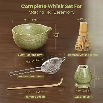 Matcha Whisk Set, Ceramic Bowl Matcha Kit & Handcrafted Bamboo Chasen, Complete - Image 2