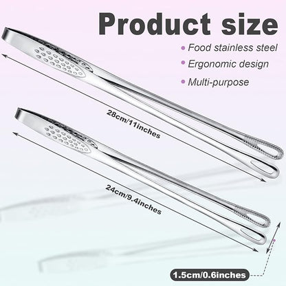 Geiserailie 3 Pcs 11 Inches Korean BBQ Tongs Stainless Steel Kitchen Tweezers - Image 2