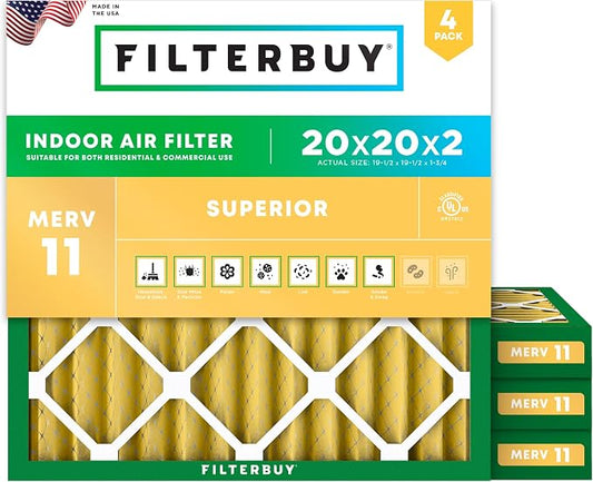 Filterbuy 20x20x2 Air Filter MERV 11 Allergen Defense Replacement, by Filterbuy