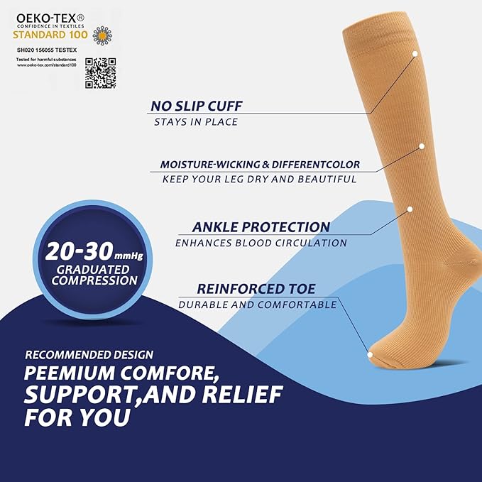 fenglaoda 8 Pairs Compression Socks for Men & Women 20-30 mmHg Knee High Nurse Pregnant Running Medical and Travel Athletic