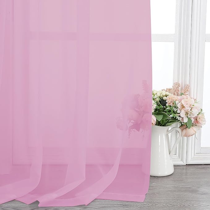 Chyhomenyc Light Pink Sheer Curtains 84 Inch Length 2 Panels, Light Filtering - Image 8
