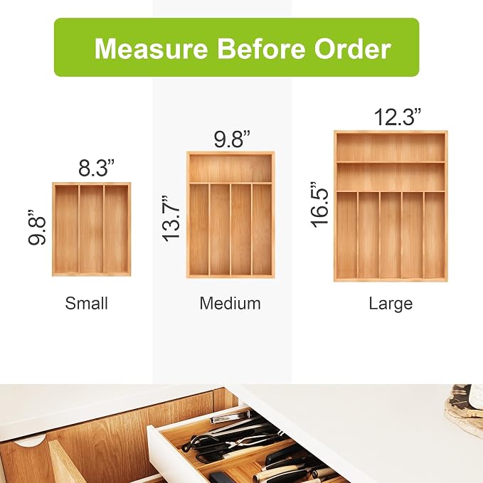 Bamboo Utensil Drawer Organizer, Kitchen Organizer - Image 2