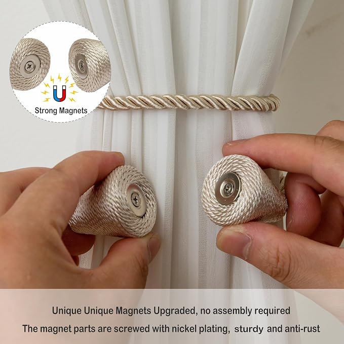 Magnetic Curtain Tiebacks 8 Pack Outdoor Rope Curtain Tie Backs Decorative - Image 3