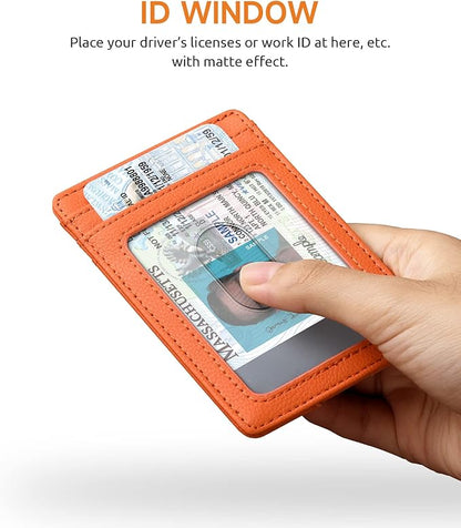 Buffway Mens Slim Wallet, Minimalist Thin Front Pocket Leather Credit Card Holder with RFID Blocking for Work Travel