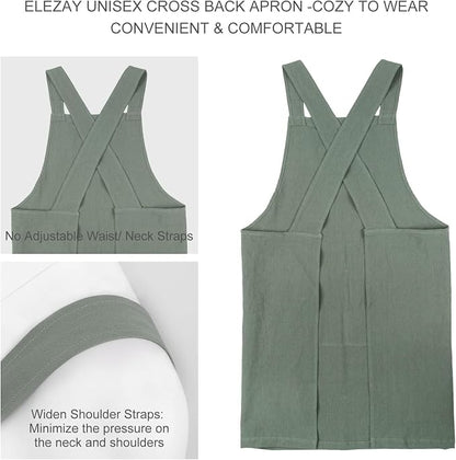 ELEZAY Aprons for Women with Pockets Plus Size Comfort Cross Back No Tie Cotton - Image 2