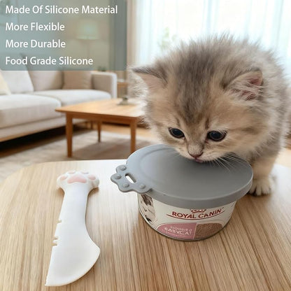 4pcs gray Pet Food Can Supplies Set，Silicone Cat Dog Food Can Lids Spoons - Image 8