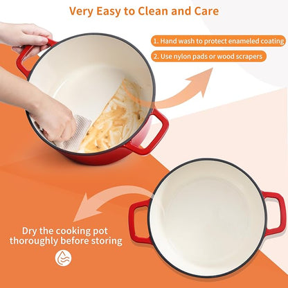 Velaze 6 QT Enameled Cast Iron Dutch Oven, Dual Handles Pot - Image 4