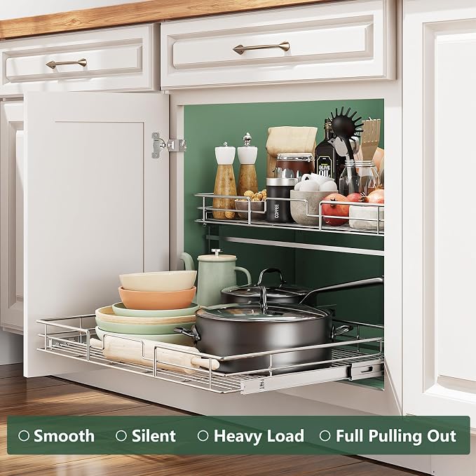 LOVMOR 2 Tier Individual Pull Out Cabinet Organizer 27" W x 21½" D, Slide Out - Image 2